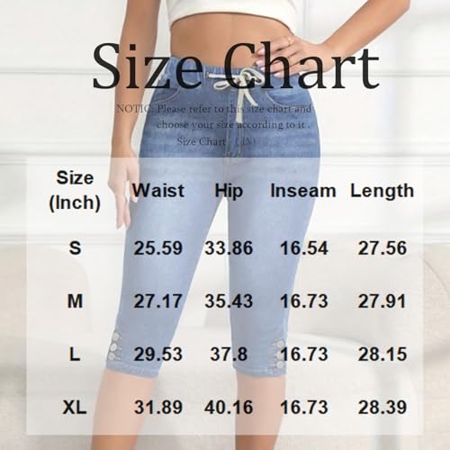 Pull on Capri Jeans for Women Skinny Drawstring Stretchy Cropped High Waisted Denim Capris Pants Cowgirl Outfits3