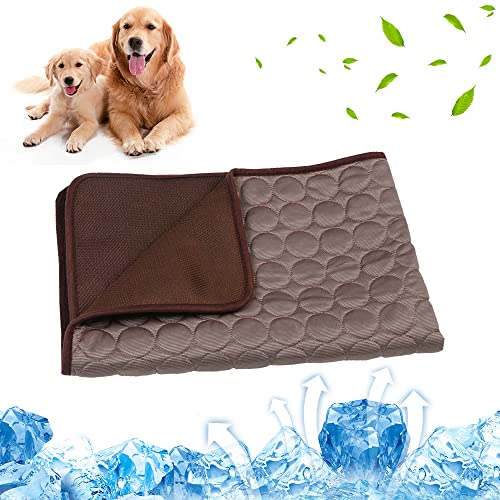 Mateju Dog Cooling Mat, Reusable Pet Cool Mat, Washable Puppy Training Pad, Easy-Fold Pet Cool Mat for Home Travel, Self Cooling Pad for Dogs Cats in Hot Summer (100x70cm,Brown)