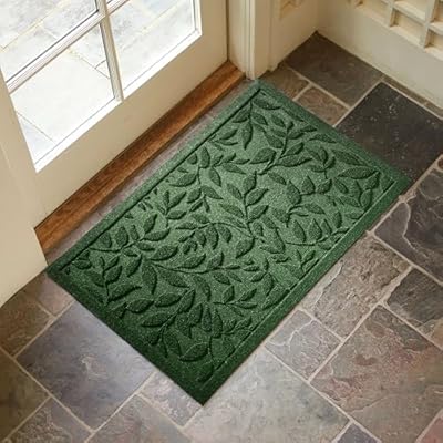 VivaNest Green Leaves Outdoor Indoor Entrance Doormats, Absorbent Durable Heavy Duty Welcome Front Door Mat,Thick Natural Rubber Back,Easy Clean Entryway Mat 17x30 Inch, Low Profile