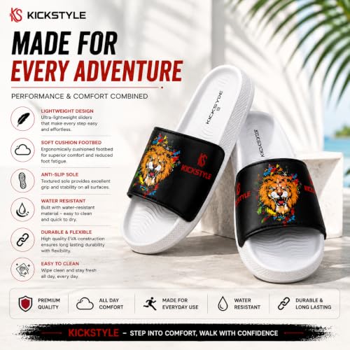 Image of Men's Slider with Lion Design | Comfort Footbed | Extra Soft Doctor Recommended Chappals | Stylish Designer Textured Sole | Lightweight Comfortable Slip-On Slippers KS 2006