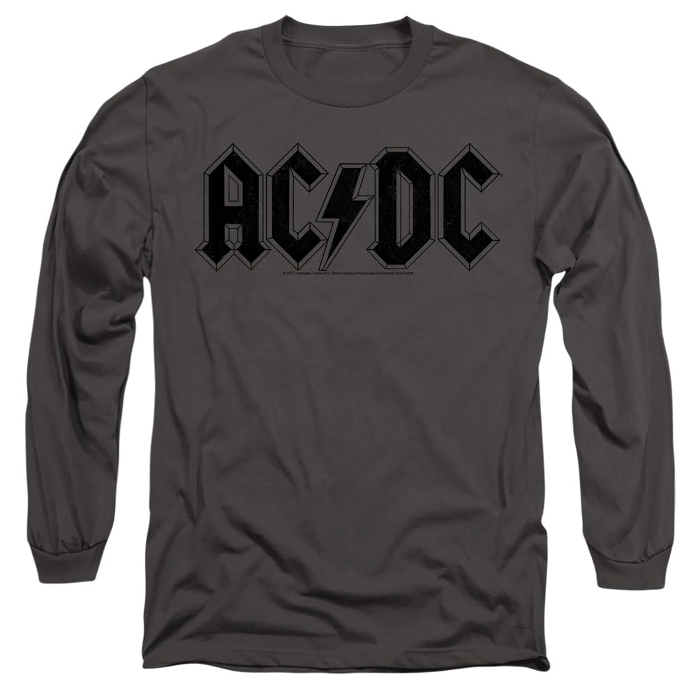 Acdc Men's Worn Logo Long Sleeve T Shirt-Charcoal Grey Xxl