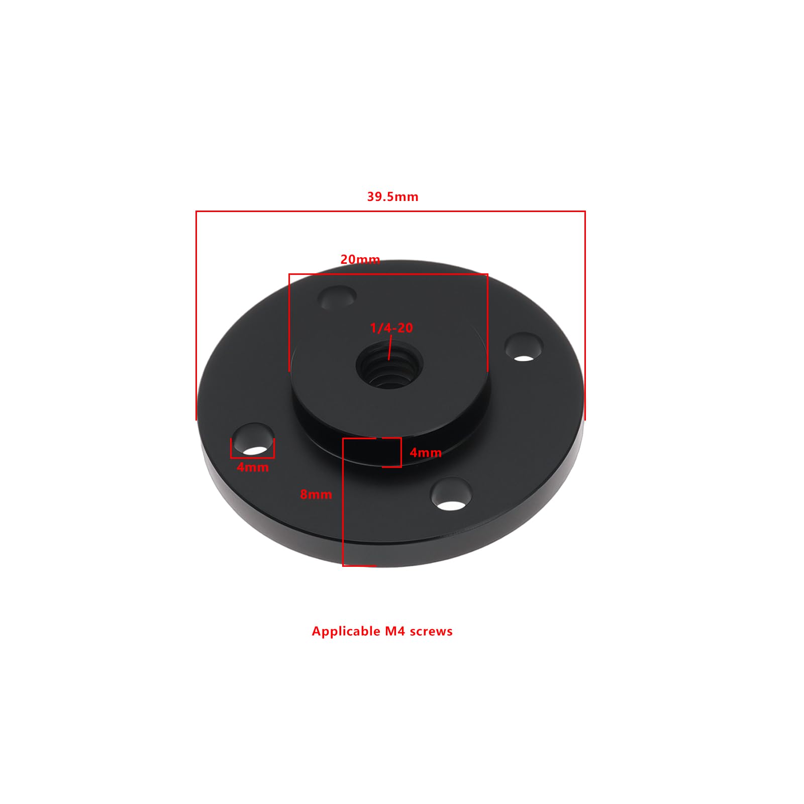 Adaptateur d'écrou de Montage de Griffe Porte-Accessoire 4 Pièces 1/4"-20 Diamètre de Filetage 39,5 Mm avec Vis pour La Plupart des Trépieds Et Monopodes Adaptateur de Vis de Trépied Noir