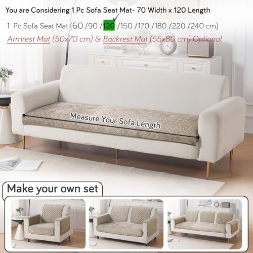 Image of HOKIPO Premium Velvety Quilted Anti-Slip Sofa Cover Mats for L-Shape & 1 /2 /3 Seater Sofa | Make Your Own Sofa Cover Set, 'Softline Quilted Series' 70(W) x 120(L) cm | Latte Brown (AR-6315-LBR)