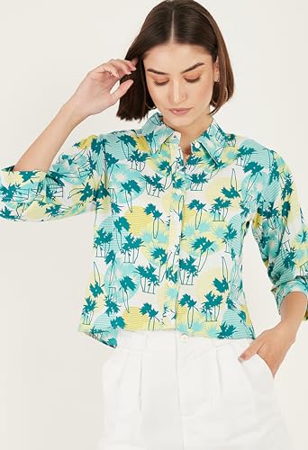 Image of ALL YOURS Women Women's Blue Boxy Floral Printed Casual Shirt (ALLSH5001 TUR XS)