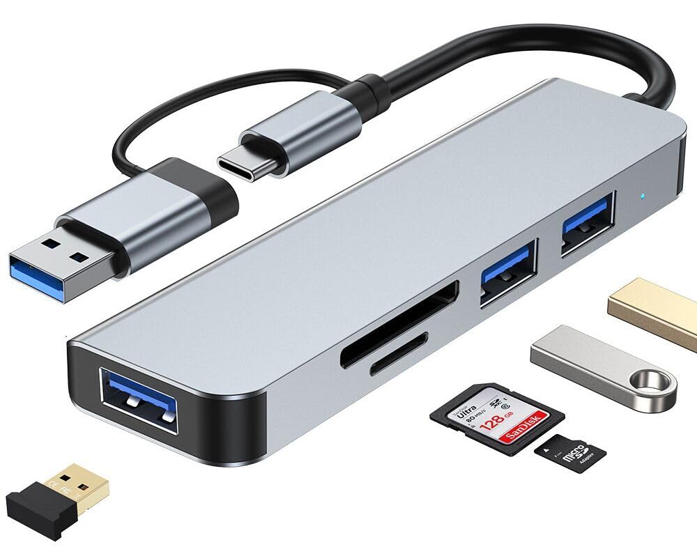 VIENON 5 in 1 Aluminum USB-C Hub with Memory Card Reader and 3 USB 3.0 Ports, for PC, Laptops, MacBook Pro/Air, iMac Pro, Surface and Tablet