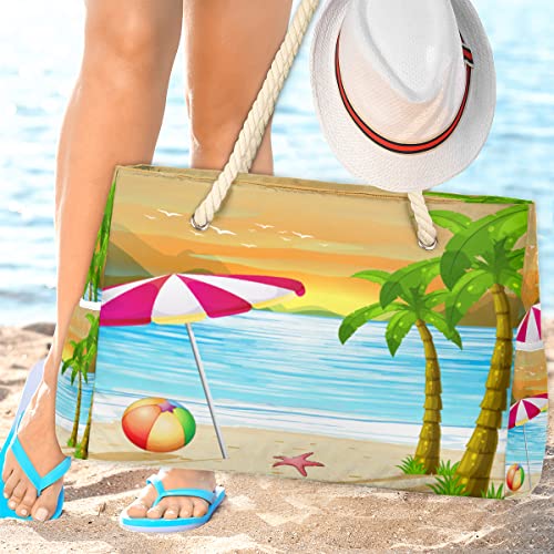 cfpolar Bolsa de praia feminina com palmeira de sol, estrela-do-mar, impermeável, bolsa de piscina,