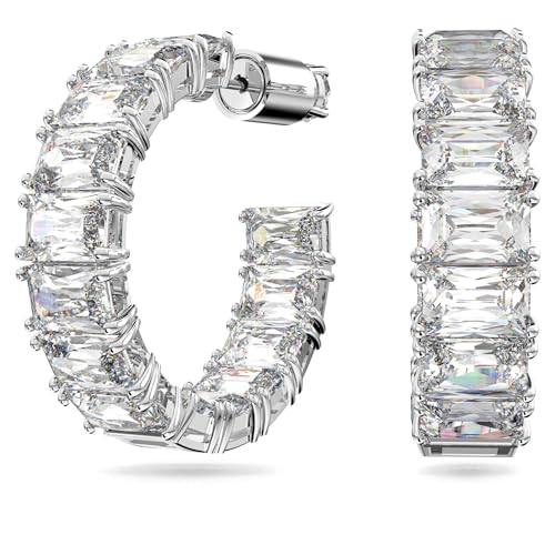 Swarovski Matrix Kreolen, Weiße, Rhodinierte Ohrringe mit Klaren Swarovski...