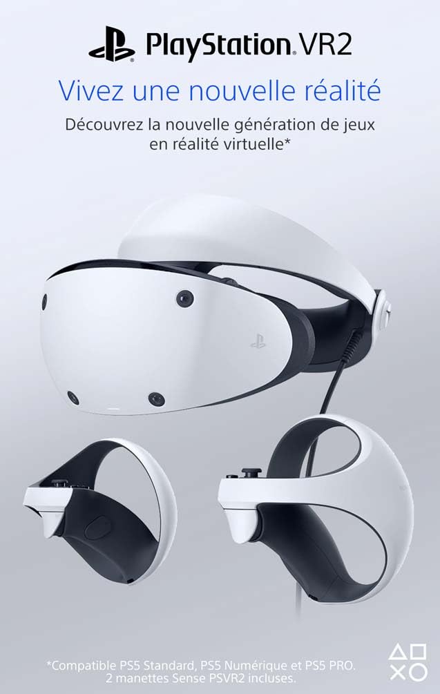 Sony, PlayStation VR2 PS5, Casque VR + Manette PS VR2 Sense, Casque de Réalité Virtuelle pour PS5, Compatible avec Console PlayStation 5, Couleur : Noir et Blanc