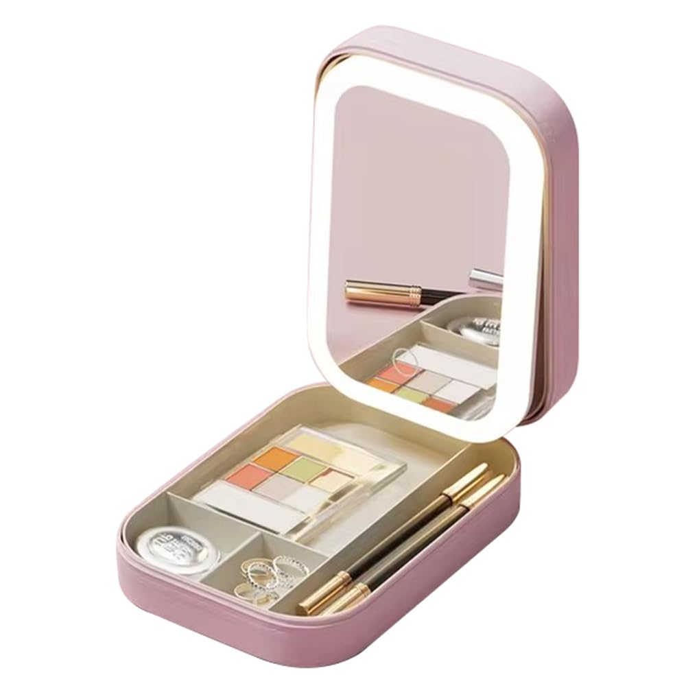 Havilah LED Makeup Mirror Storage Case with Light-Filling Portable Cosmetic Organizer Box – Pink-picture-15