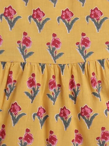 Image of The Magic Wand Kids Girls Printed Casual Dresses, Knee Length Singlet Strap Fit & Flared Cotton Once Piece Stylish Frocks for Summer Season