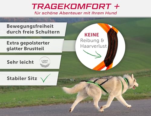 LASALINE Hunde Zuggeschirr X Back für Canicross Hundesport Dogscooter Bikejöring Schlitten in Schwarz Neonorange