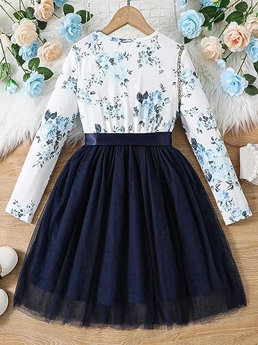 Image of TAGAS Toddler Girls Flower Print Long Sleeve Dress || Flower Pattern Dress for Kids || Fit & Flare Dress || Long Sleeve Dress for Kids || Casual Dress (KD-96)