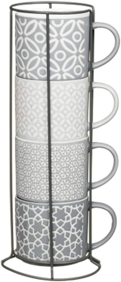 New Designs Jumbo Embossed Stacking Mugs with Rack Hold to Your Kitchen 4pk.
