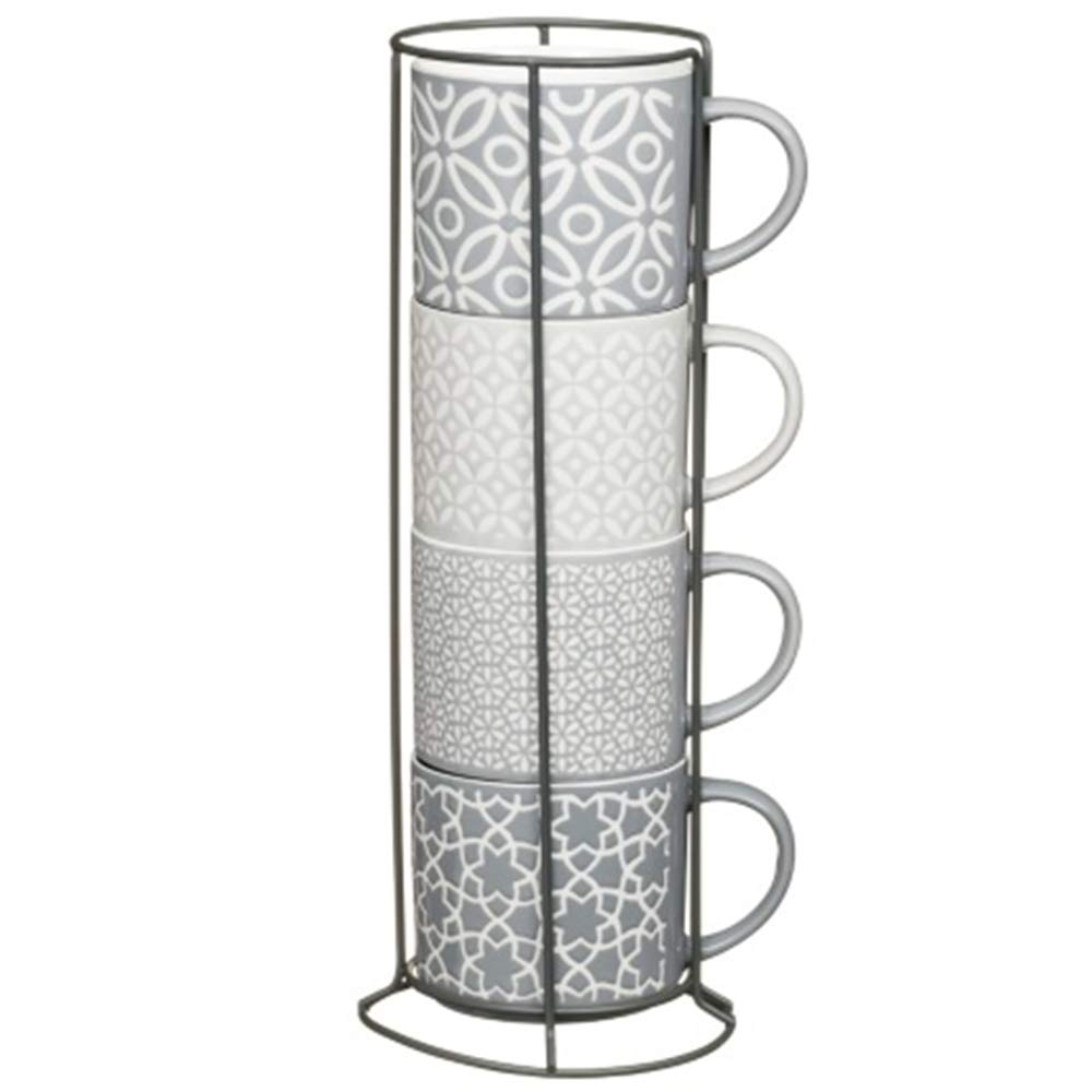 New Designs Jumbo Embossed Stacking Mugs with Rack Hold to Your Kitchen 4pk.