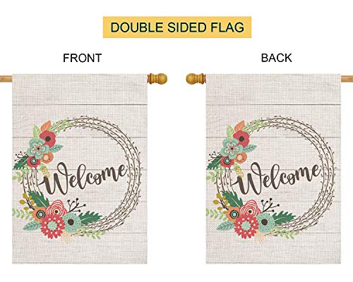 Pingpi PINP-GDFG-A810 Welcome Wreath House Flag 28 Inch X 40 Inch Double Sided Burlap Welcome Large Yard Garden Flag Banners thumb #2