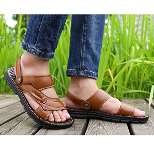 Men's Leather Sandals Casual Beach Shoes Non-Slip Slippers Two Sandals Men Sandals Leather(41)2