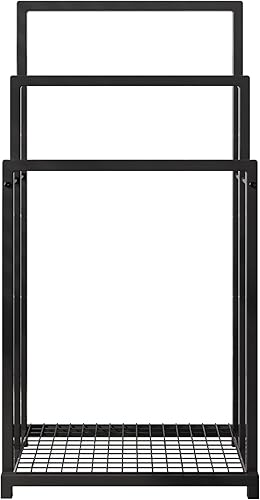 Miniatura 9 de BOFENG Toalleros de metal negro de pie para toallero de baño, soporte de toalla de piso de 3 niveles, toalleros de escalera con estante