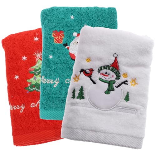 Zerodeko 3 Piezas Toallas de Algodón para Navidad Absorbentes y Suaves Toallas de Mano y Lavabo con Bordado Festivo Set para Uso Diario y