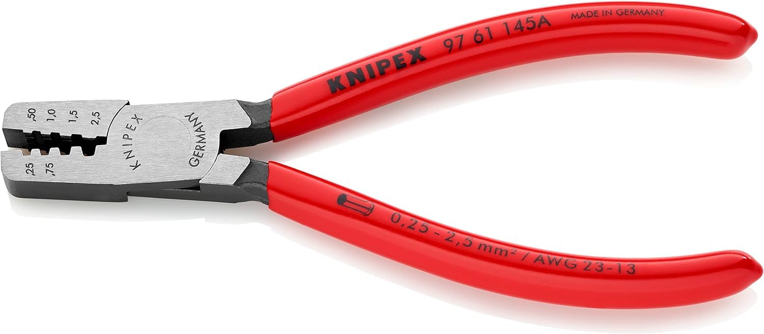 KNIPEX Szczypce do zagniatania tulejek kablowych z tworzywa sztucznego, powlekane 145 mm, 97 61 145 A