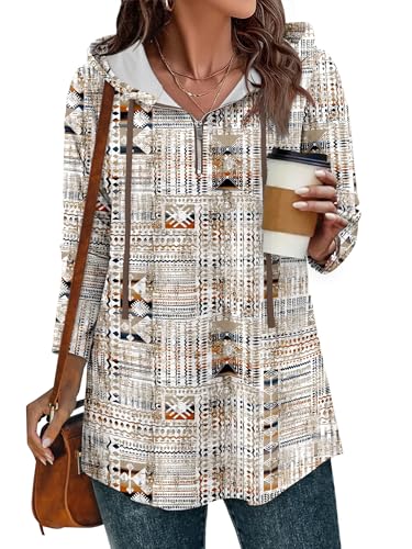 BETTE BOUTIK Womens Quarter Zip Tunic Hoodies Pullover Long Hooded Sweatshirts S-3XL