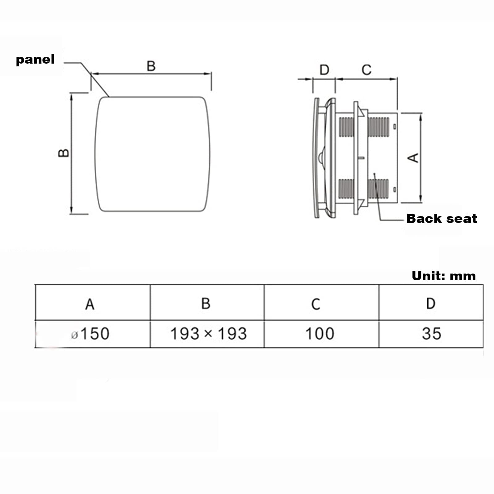 Aspiratore da 6", Aspiratore da Parete o Soffitto con Persiana Posteriore, Aspiratore da Camera da Letto Bagno LED, 240m3/h