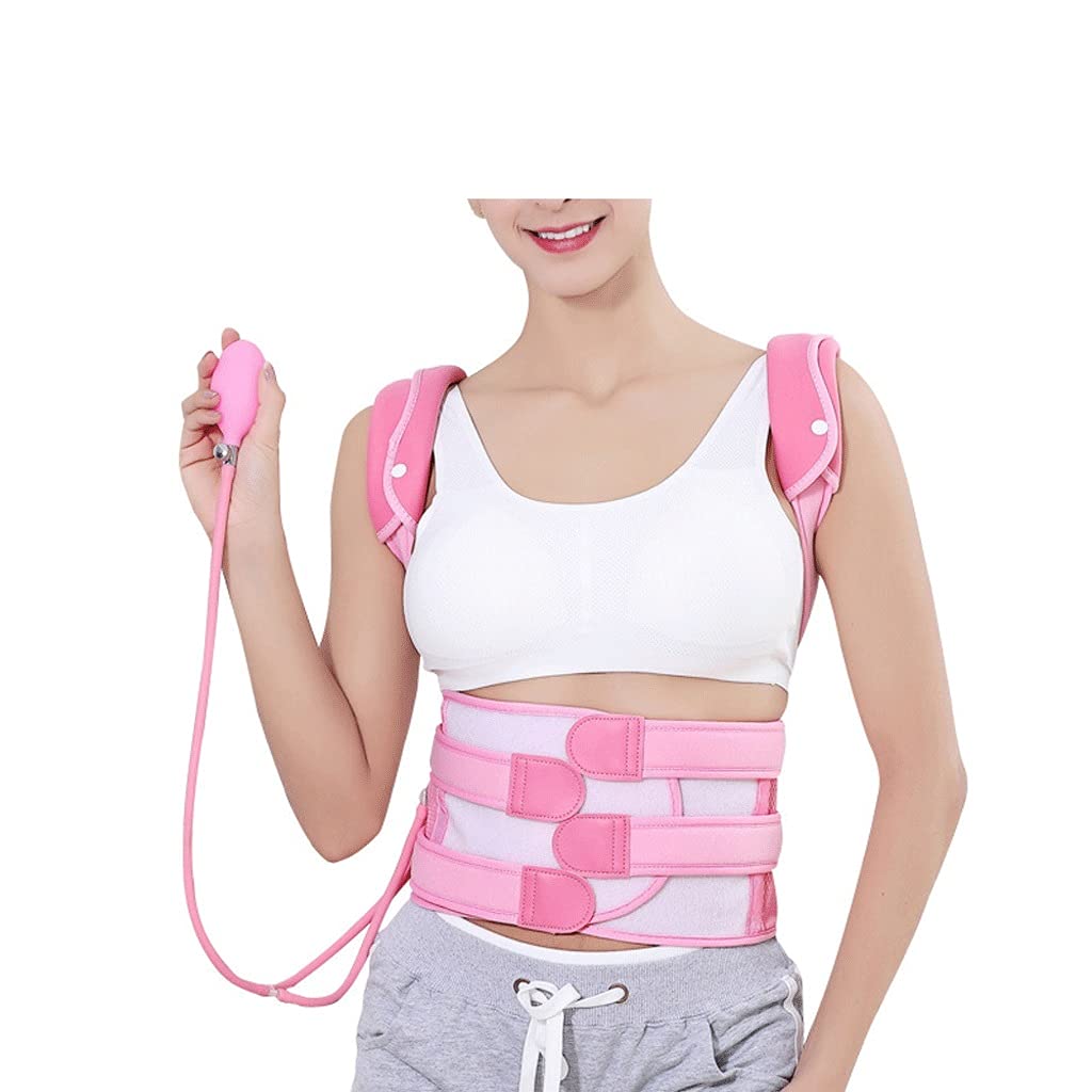 Corrector de Postura de Espalda Inflable y Soporte de Cintura Inflable Que mejoran el Alivio de la Mala Postura en Estudiantes，Pink-L for Weight 70