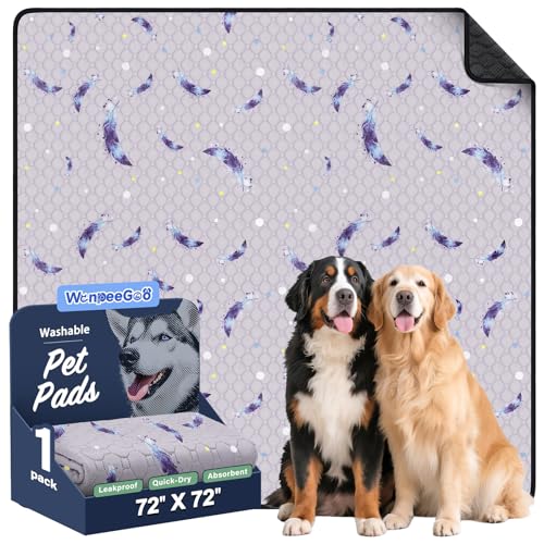 Image of Washable Dog Pee Pads, Non-Slip Waterproof, 72 x 72 in, 1 Pack, Feather | Super absorbent, waterproof and non-slip; washable, reusable dog pads for crates, playpens, floors, furniture and travel