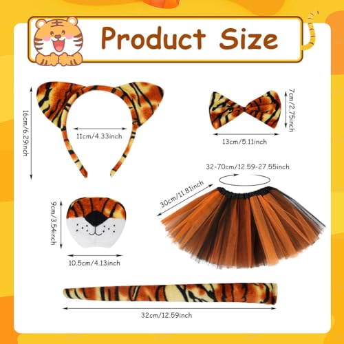 ACWOO Kids Tiger Costume Set - 5PC Tunic Ears Headband Tail Bow Tie Nose for Halloween - Image 3
