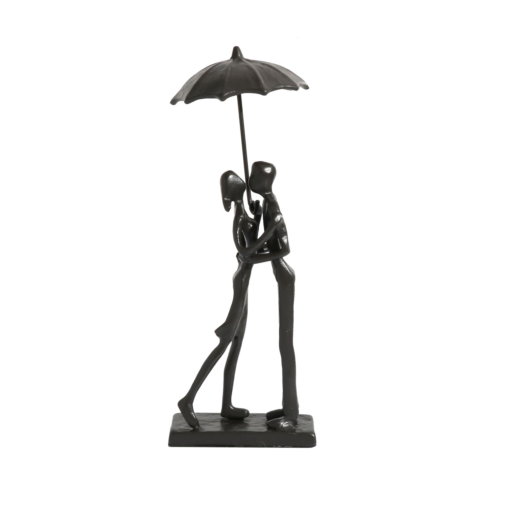 Pristine Cast Iron Bronze Finish Couple Kissing In The Rain