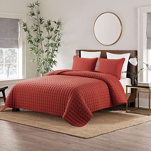 Burnt Orange California Cal King Size Quilt Bedding Sets With Pillow Shams, Red Oversized Lightweight Soft Bedspread Coverlet, Quilted Blanket Thin Comforter Bed Cover, 3 Pieces, 118X106 Inches #TOP2