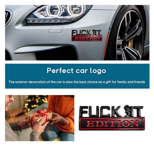 Image of Dickno 2PCS Fuck It Edition Emblem for Car, Auto Fender Bumper Decoration Stickers, Vehicle 3D Side Fender Rear Trunk Decal Badge, Universal Exterior Accessories for Car (Silver & Black+Black & Red)