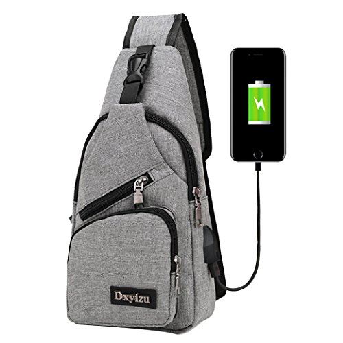 Crossbody Bag,Realdo USB Charging Port Outdoor Sports Casual Canvas Unbalance Backpack Messenger Sling Shoulder Grey