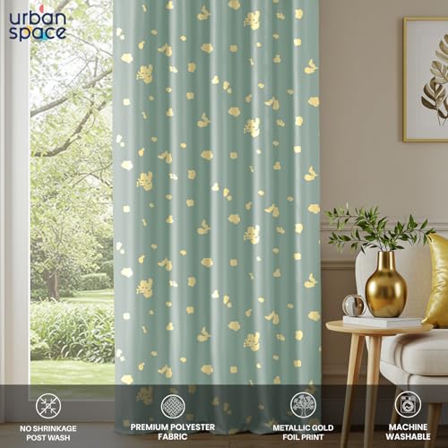 Image of Urban Space 100% True Blackout Curtains for Long Door, Gold Foil Printed Blackout Curtains, Decorative Door Curtain Eyelet with Tieback, 1 Piece Curtain for Living Room(Dalmatian Sage Green, 8 Feet)