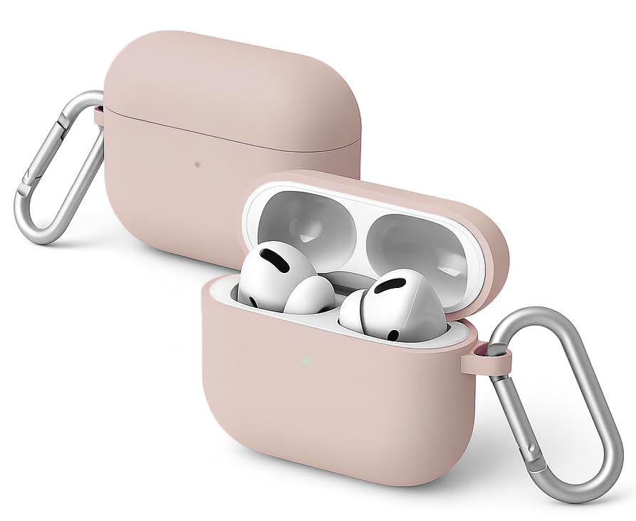 Image of Hybrid Liquid Silicone Case Cover for Apple Airpods Pro 3 (2025), Hard PC, Matte Finish Coating with Heavy Duty Carabiner (Baby Pink, Liquid Silicone)