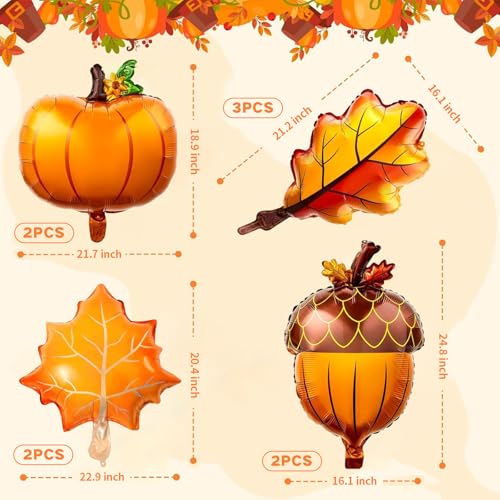 Image of Fall Balloons Thanksgiving Decorations Orange Pumpkin Maple Leaf Pine Cones Mylar Foil Balloon Harvest Autumn Balloons for Happy Thanksgiving Baby Shower Birthday Festival Fall Party Decoration