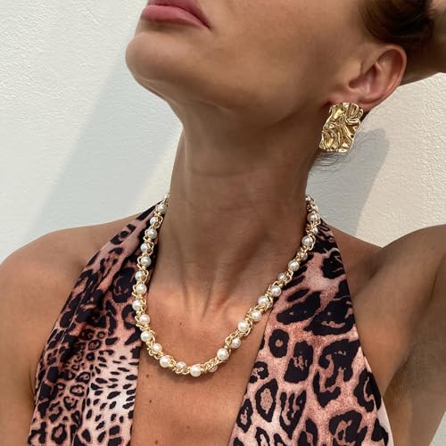 Pearl Necklace for Women Men Faux Pearl Necklace Adjustable Gothic Chain Chunky Statement Hiphop Rock Y2K Jewelry4