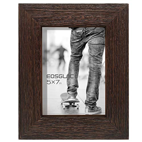 Eosglac Rustic Picture Frame 5x7, Weathered Dark Brown Reclaimed Look Wooden Photo Frame, Tabletop or Wall Mounting Display