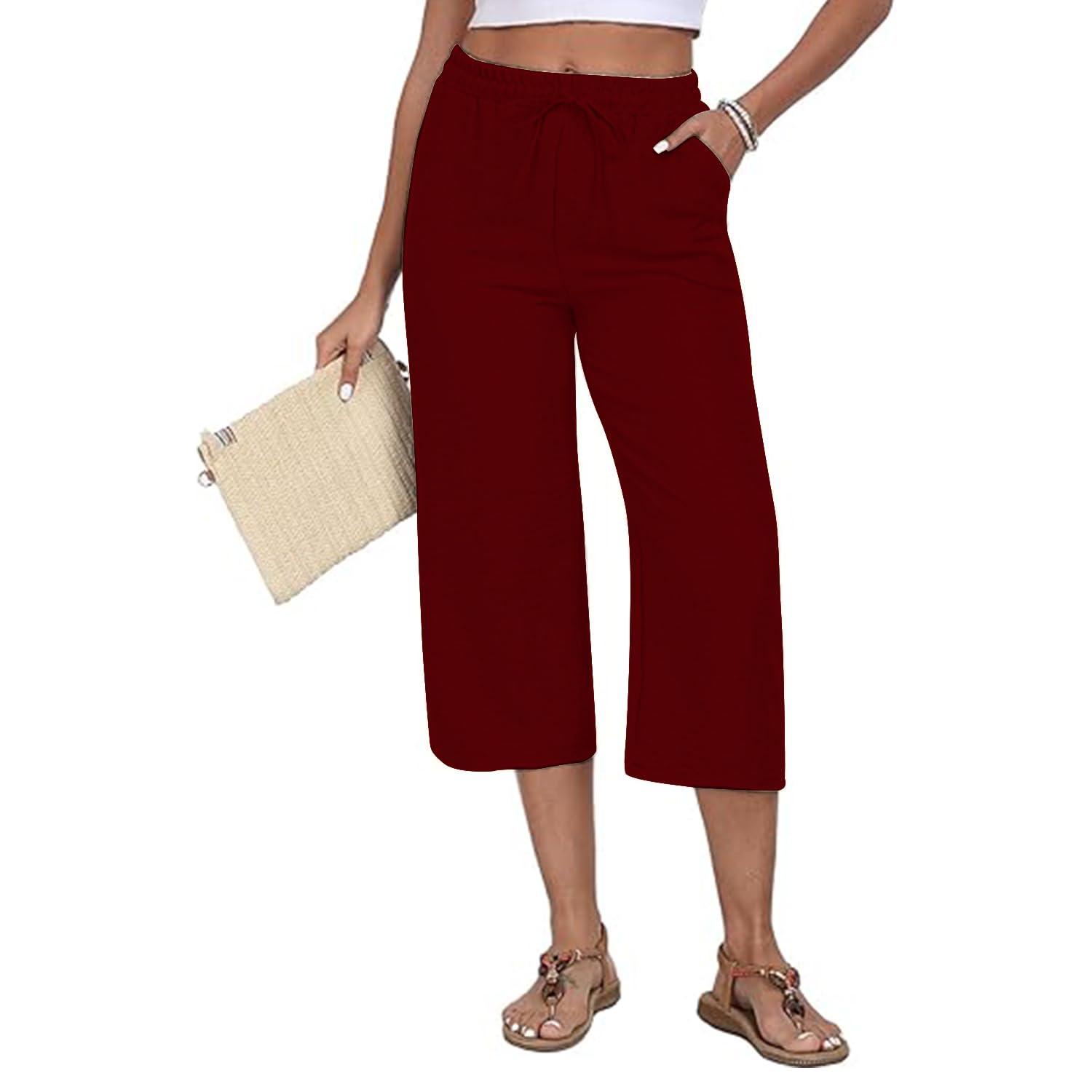 diaz Women Relaxed Fit Cotton Capri with Elastic Waistband, Side Pockets and Solid Casual Bottom Wear|Capri for Women-Pack of 1-picture-20