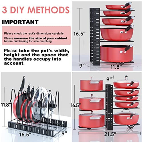 Mudeela Pots And Pans Organizer For Cabinet 8-Tier Pan Organizer Rack For Cabinet With 3 Diy Methods, Adjustable Pot Organizer Rack For Kitchen Organization & Storage, Cabinet Organizer #TOP1