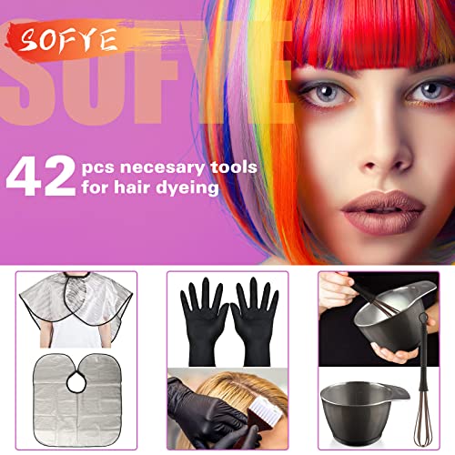 Sofye Hair Dye Kit 42Pcs Hair Coloring Kit, Hair Dye Brush And Bowl Set With Scalp Massager Shampoo Brush, Tinting Bowl, Ear Cover, Gloves, Diy Salon Hair Painting Bleaching Tools #TOP1