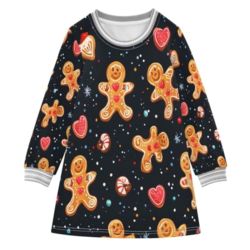 Vozoza Gingerbread Men Brown Xmas Girls Long Sleeve Dress Winter Dresses Toddler Girl Outfits Fashion Clothes Size 5-6