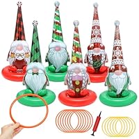 Christmas Gnome Ring Toss Game Set, 17pcs Christmas Ring Games with Air Pump, Inflatable Rings Party Toys Gifts for Adults Kid Family School Party Favor Indoor Outdoor Toss Game