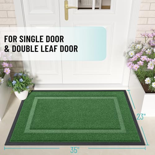 Image of OLANLY Front Door Mat Indoor Outdoor Entrance, Waterproof All-Season, All-Weather Doormat, Sturdy Natural Rubber, Fade Resistant, Low Profile, Easy Clean Patio Porch Entryway Mat, 35x23, Green