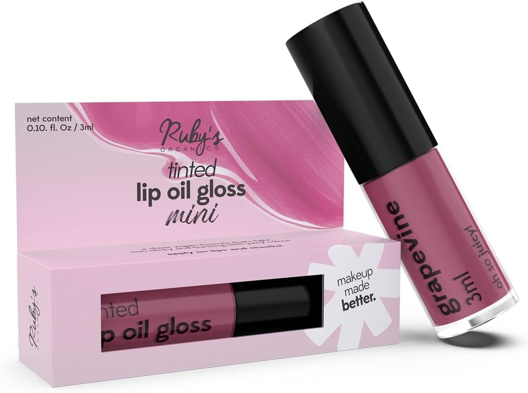 Ruby's Organics Mini Lip Oil Gloss for Women & Girls, All Skin Tones- Moisturizing, Long Lasting, Non Sticky & Non Drying Formula, Glossy Texture, Natural Lip Makeup, Paraben Free - Grapevine, 3 ml