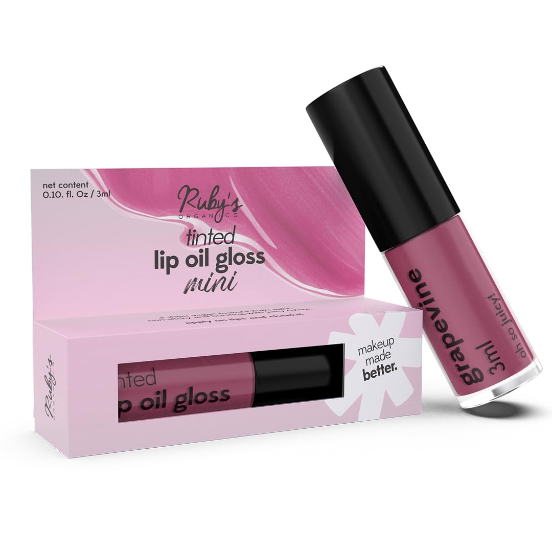 Ruby's Organics Mini Lip Oil Gloss for Women & Girls, All Skin Tones- Moisturizing, Long Lasting, Non Sticky & Non Drying Formula, Glossy Texture, Natural Lip Makeup, Paraben Free - Grapevine, 3 ml