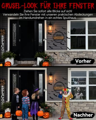 YUSPENYE Halloween Fenstertür Gruselige Abdeckung, Halloween-Dekoration, Partydekorationen mit Rahmen – Ansicht 4