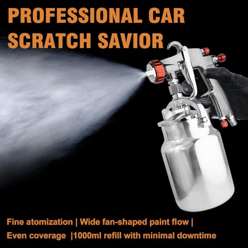 Image of R500 LVLP Spray Gun Air Paint Sprayer Gun Siphon Feed 1000CC Cup, with 1.7mm Nozzle & Air Regulator, Automotive Paint Gun for Cars & House Painting, Furniture, Fence, DIY