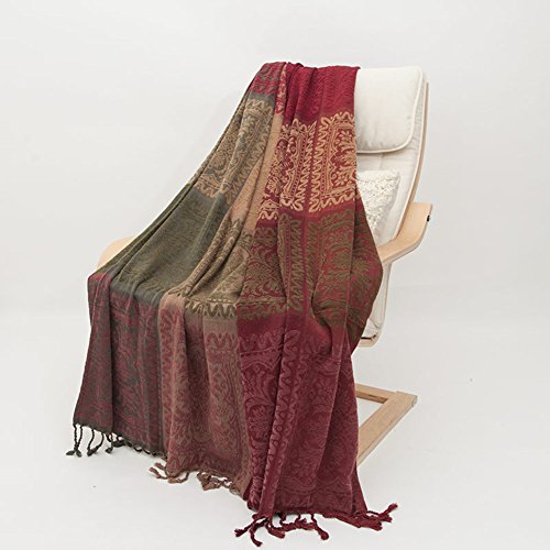 Sofaüberwurf, Möbelschutzdecke aus Chenille-Jacquard mit Fransen, mediterraner Stil, Decke für alle Jahreszeiten, rot… – Bild 5