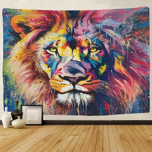 Affiche lion 3D en polyester doux, décoration murale grand format