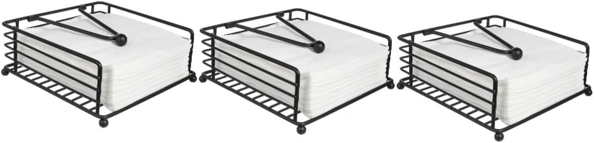 PRETYZOOM 3pcs Flat Iron Napkin Holder Napkin Dispenser for Kitchen Tables Compact Design for Easy Access Decorative Table Organizer Black Finish